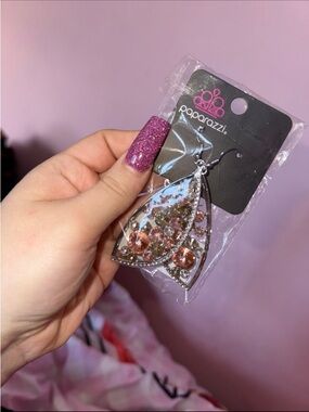 paparazzi Rose-Toned Crystal Leaf Earrings